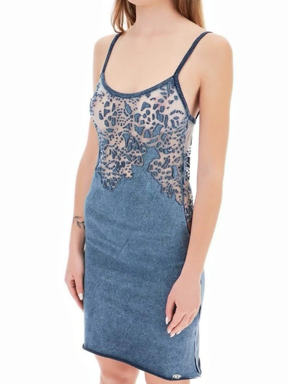 Diesel M-Apell Mini Dress in Blue & Mesh White Size Small Like New